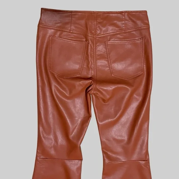 Free People Pants Womens Cognac Brown Vegan Leather Flare Boho Festival Sz 30 - Picture 4 of 11